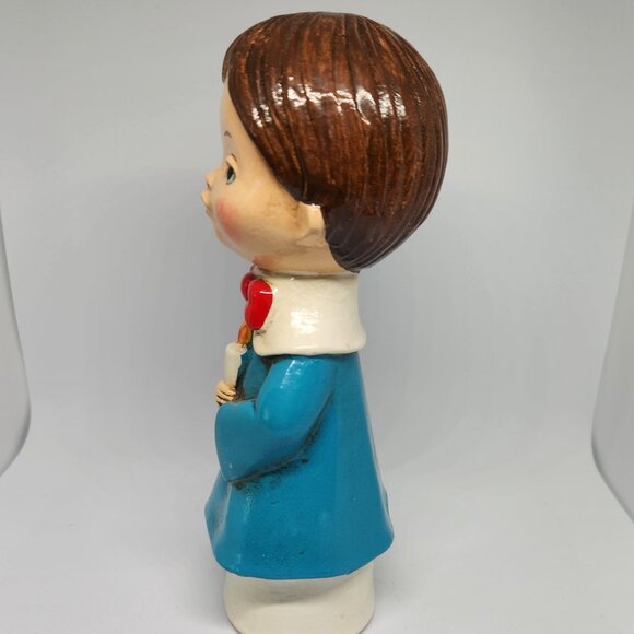 Vintage Christmas Chalk Ware Caroler Blue Smock Made in Japan New in Box - Picture 2 of 7